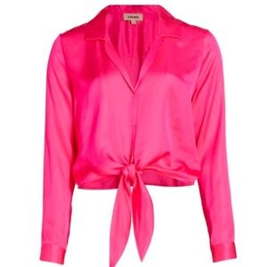 L'Agence "Annie" Tie Front Blouse in Hot Pink, M